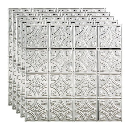 Acoustic Ceiling Products Fasade Traditional Syle # 1 - 23-3/4" x 23-3/4" PVC Lay In Tile in Brushed Aluminum - PL5008